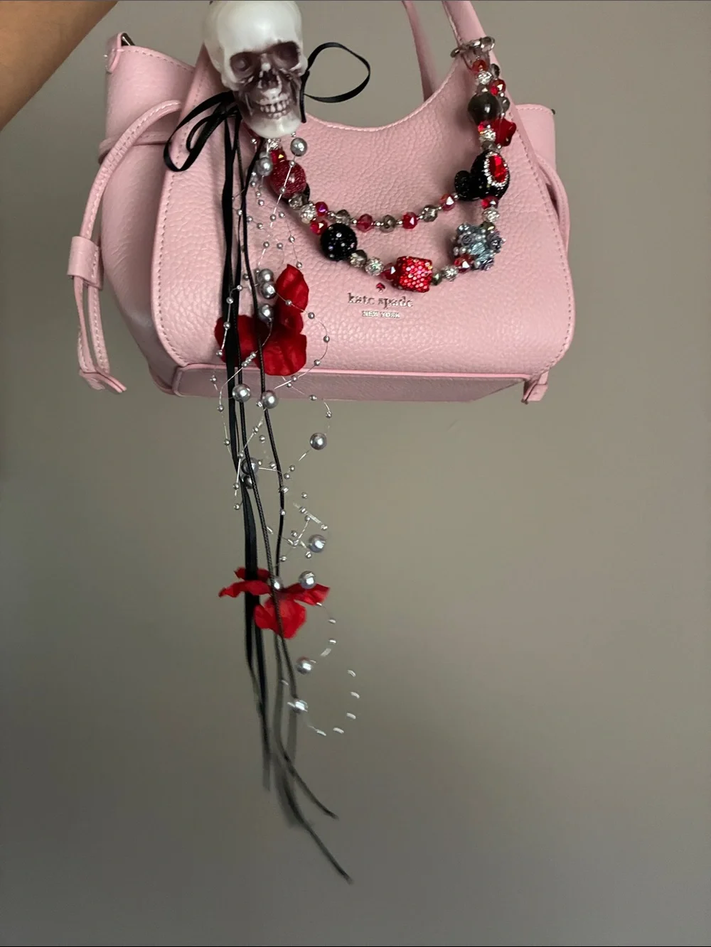 Red and Black Skull Beaded Bag Chain